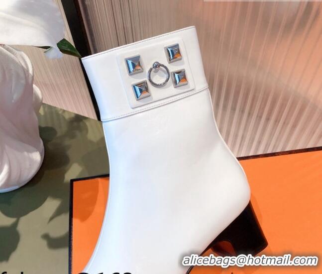 Stylish Hermes Calfskin Studded Short Boots 081650 White 2021