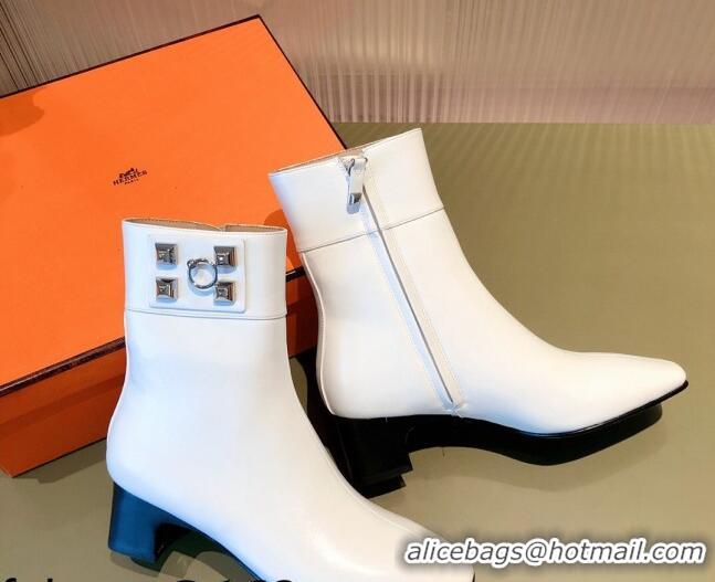 Stylish Hermes Calfskin Studded Short Boots 081650 White 2021