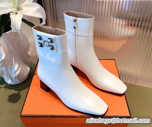 Stylish Hermes Calfskin Studded Short Boots 081650 White 2021