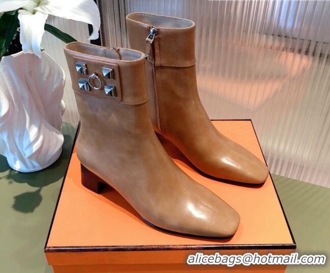 Luxury Hermes Calfskin Studded Short Boots 081650 Brown 2021