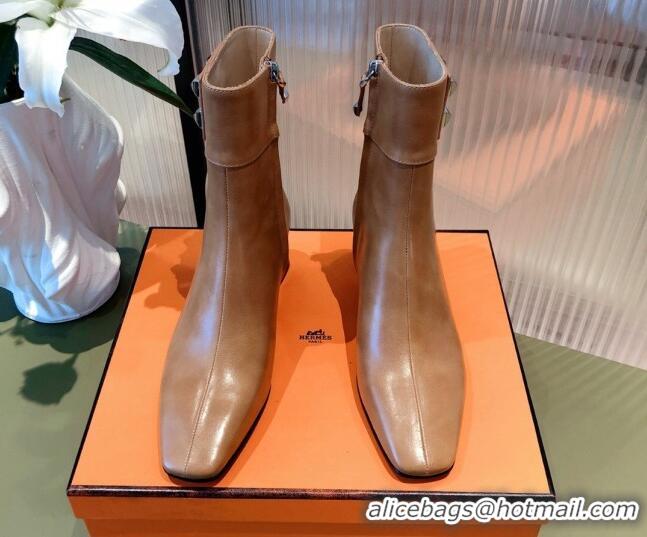 Luxury Hermes Calfskin Studded Short Boots 081650 Brown 2021