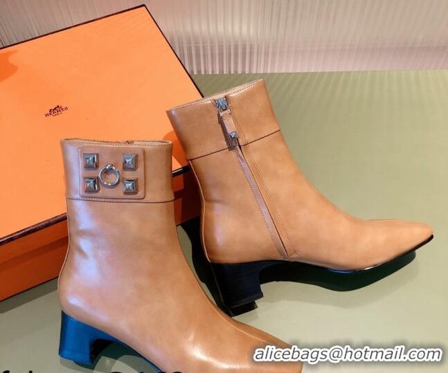 Luxury Hermes Calfskin Studded Short Boots 081650 Brown 2021