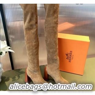 Grade Quality Hermes Lycra Over-Knee High Boots 10cm 082004 Brown 2021