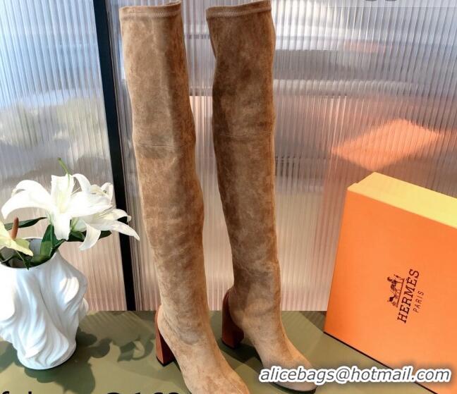 Grade Quality Hermes Lycra Over-Knee High Boots 10cm 082004 Brown 2021