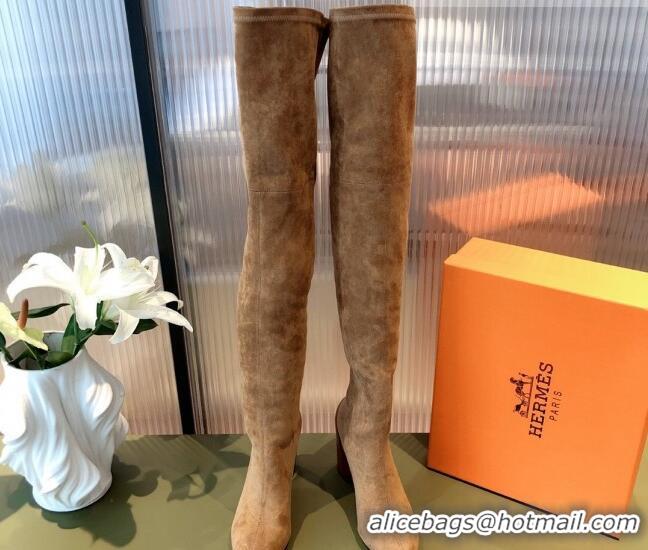 Grade Quality Hermes Lycra Over-Knee High Boots 10cm 082004 Brown 2021