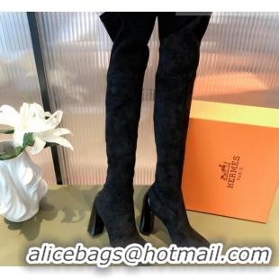 Super Quality Hermes Lycra Over-Knee High Boots 10cm 082004 Black 2021