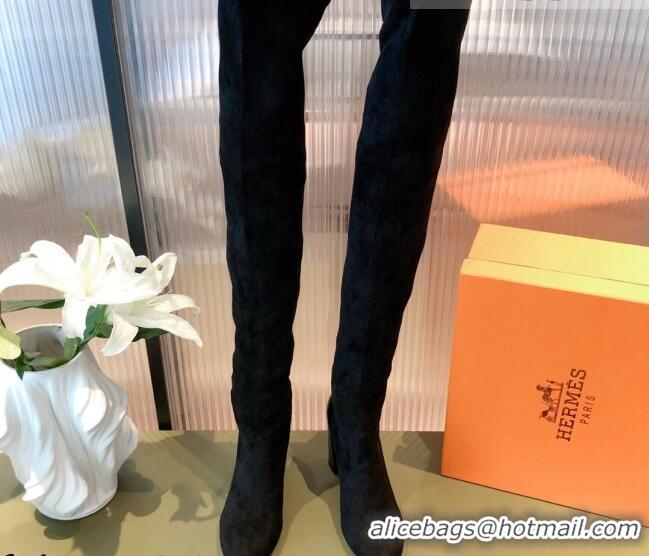 Super Quality Hermes Lycra Over-Knee High Boots 10cm 082004 Black 2021