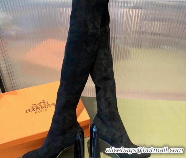 Super Quality Hermes Lycra Over-Knee High Boots 10cm 082004 Black 2021