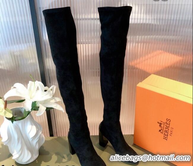 Super Quality Hermes Lycra Over-Knee High Boots 10cm 082004 Black 2021