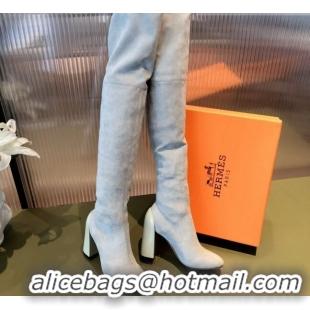 Affordable Price Hermes Lycra Over-Knee High Boots 10cm 082004 Light Grey 2021