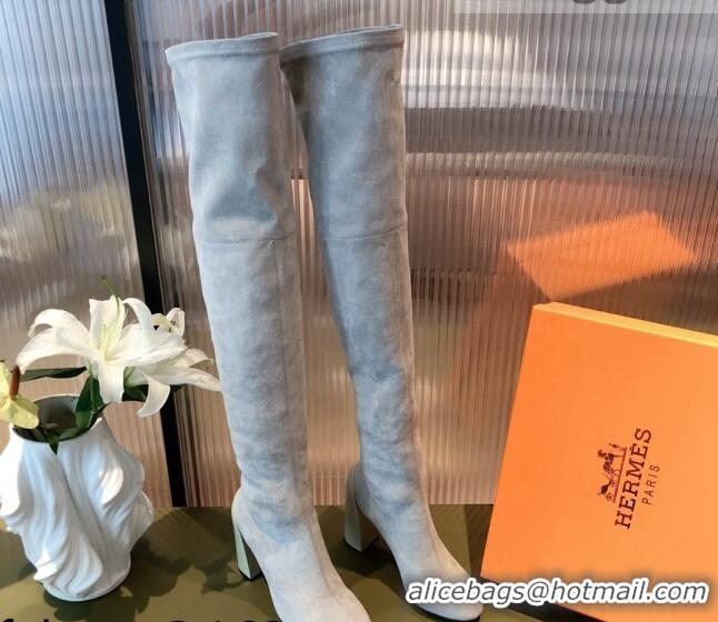 Affordable Price Hermes Lycra Over-Knee High Boots 10cm 082004 Light Grey 2021