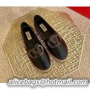 Best Luxury Valentino Vlogo Lambskin Espadrilles 022614 Black 2021