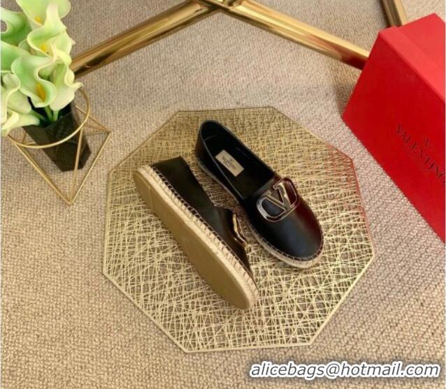 Best Luxury Valentino Vlogo Lambskin Espadrilles 022614 Black 2021