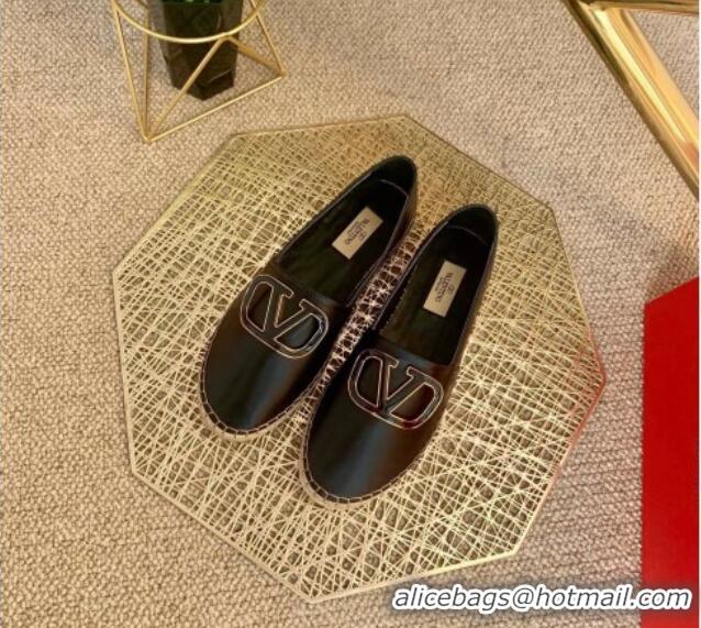 Best Luxury Valentino Vlogo Lambskin Espadrilles 022614 Black 2021