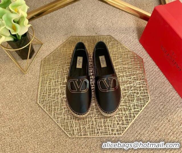 Best Luxury Valentino Vlogo Lambskin Espadrilles 022614 Black 2021