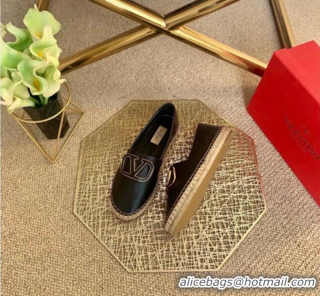 Best Luxury Valentino Vlogo Lambskin Espadrilles 022614 Black 2021