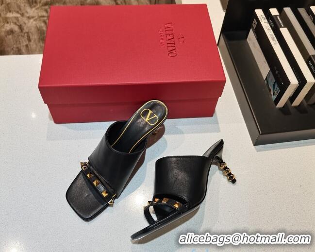 Perfect Valentino Roman Stud Lambskin Heel Mules 7cm 030883 Black 2021