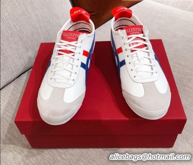 Low Cost Valentino VLogo Straped Leather Sneakers 031171 White/Blue 2021