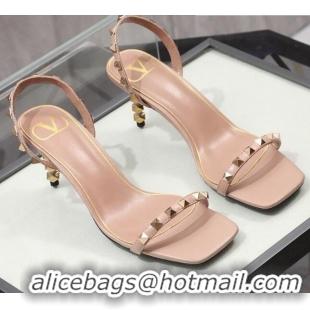 Grade Design Valentino Roman Stud Calfskin Heel Sandals 7cm 032916 Light Pink