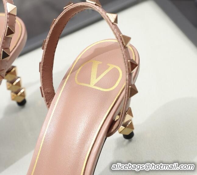 Grade Design Valentino Roman Stud Calfskin Heel Sandals 7cm 032916 Light Pink