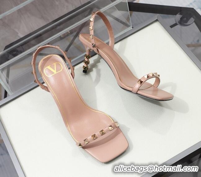 Grade Design Valentino Roman Stud Calfskin Heel Sandals 7cm 032916 Light Pink