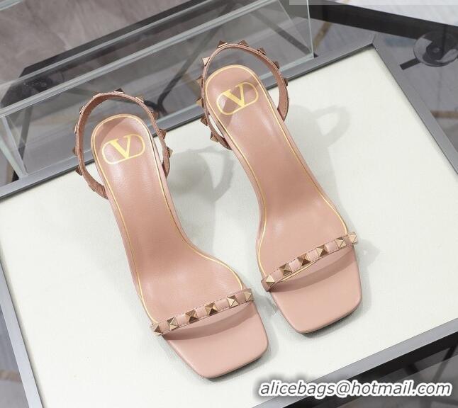 Grade Design Valentino Roman Stud Calfskin Heel Sandals 7cm 032916 Light Pink