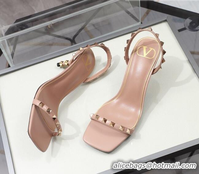 Grade Design Valentino Roman Stud Calfskin Heel Sandals 7cm 032916 Light Pink