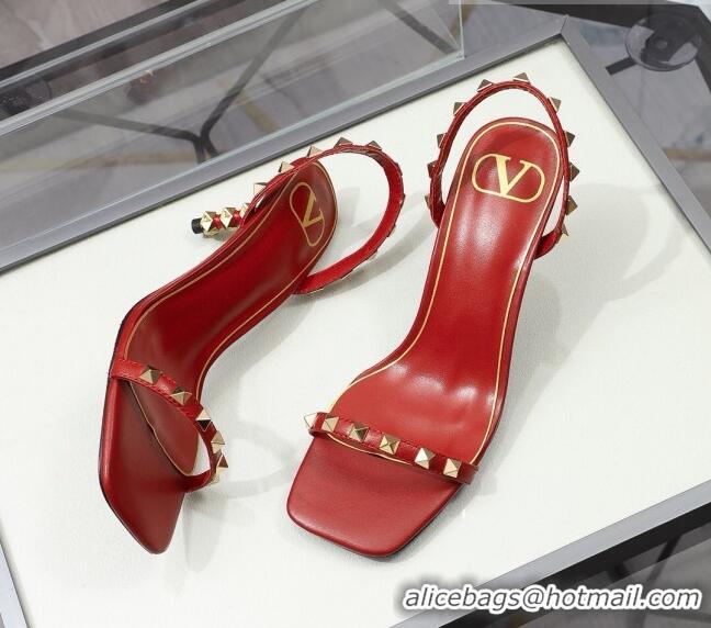 Grade Design Valentino Roman Stud Calfskin Heel Sandals 7cm 032916 Red