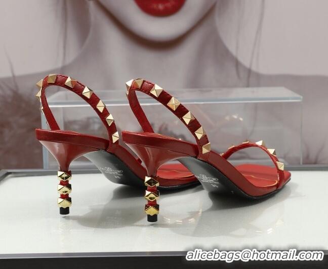 Grade Design Valentino Roman Stud Calfskin Heel Sandals 7cm 032916 Red