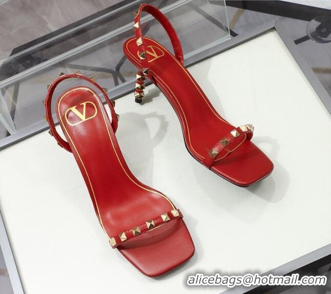 Grade Design Valentino Roman Stud Calfskin Heel Sandals 7cm 032916 Red