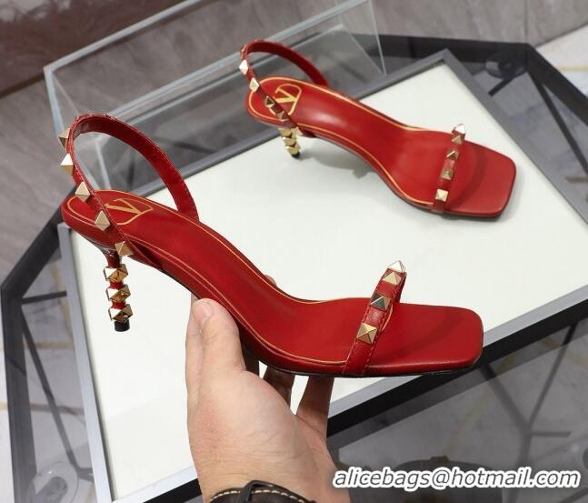 Grade Design Valentino Roman Stud Calfskin Heel Sandals 7cm 032916 Red