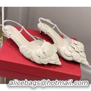 Good Quality Valentino Atelier Shoe 03 Rose Edition Slingback Pumps 4cm 408128 White 2021