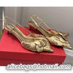 Most Popular Valentino Atelier Shoe 03 Rose Edition Slingback Pumps 4cm 408128 Gold 2021