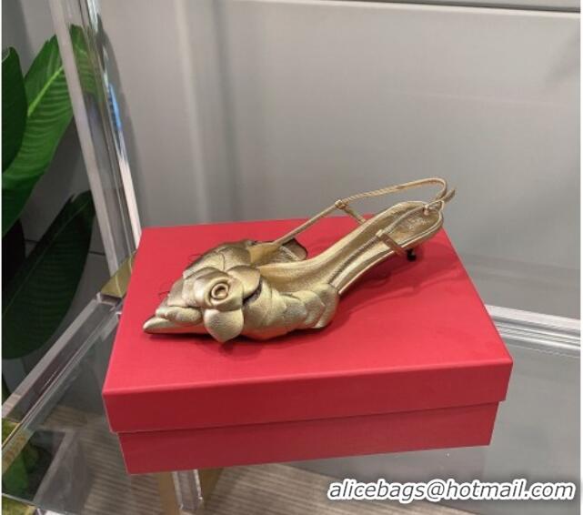 Most Popular Valentino Atelier Shoe 03 Rose Edition Slingback Pumps 4cm 408128 Gold 2021