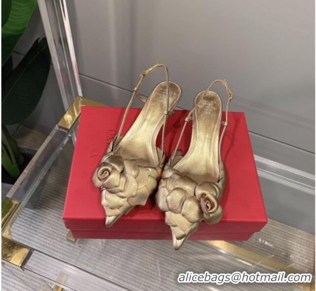 Most Popular Valentino Atelier Shoe 03 Rose Edition Slingback Pumps 4cm 408128 Gold 2021