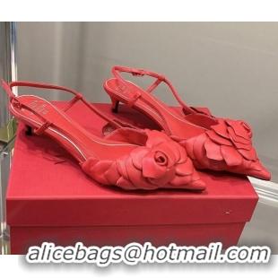 Grade Quality Valentino Atelier Shoe 03 Rose Edition Slingback Pumps 4cm 408128 Red 2021