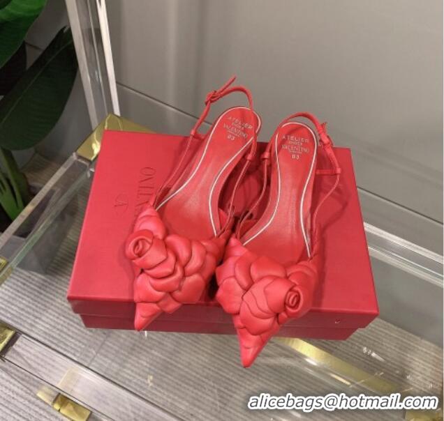 Grade Quality Valentino Atelier Shoe 03 Rose Edition Slingback Pumps 4cm 408128 Red 2021