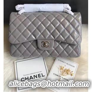 Discount Chanel Quilted Patent Leather Large Flap Bag A1113 Light Gray/Silver 2021