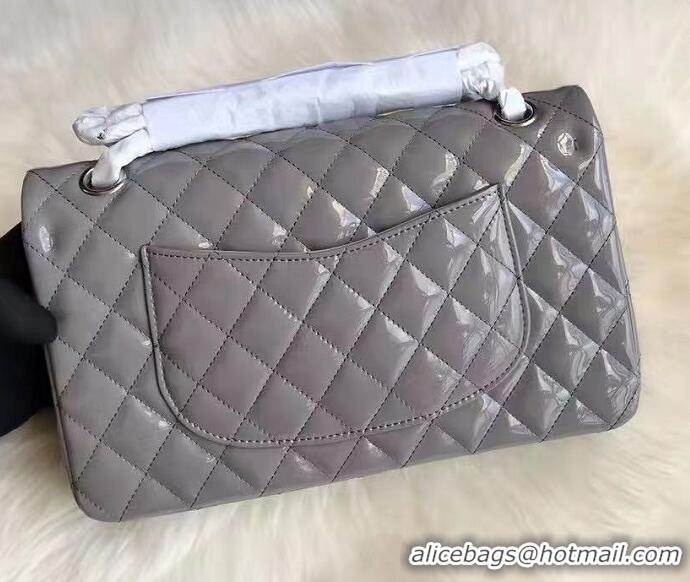 Discount Chanel Quilted Patent Leather Large Flap Bag A1113 Light Gray/Silver 2021