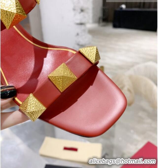 Best Grade Valentino Rockstud Double Strap Heel Slide Sandals  6.5 cm 061524 Red 2021