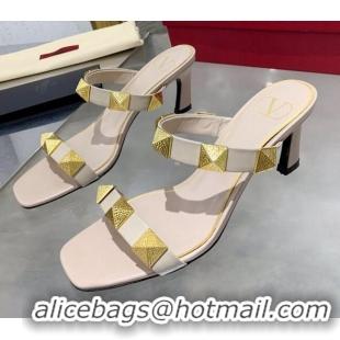 Purchase Valentino Rockstud Double Strap Heel Slide Sandals  6.5 cm 061524 Nude 2021