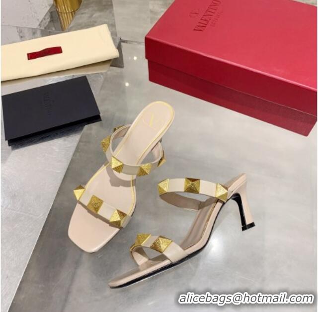 Purchase Valentino Rockstud Double Strap Heel Slide Sandals  6.5 cm 061524 Nude 2021