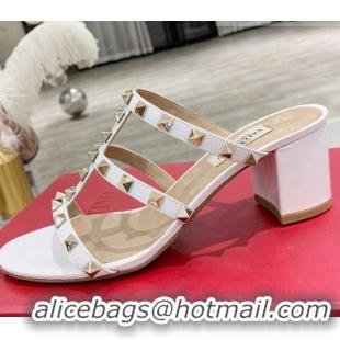 Top Grade Valentino Rockstud Patent Leather Slide Sandal 6cm 061531 White 2021