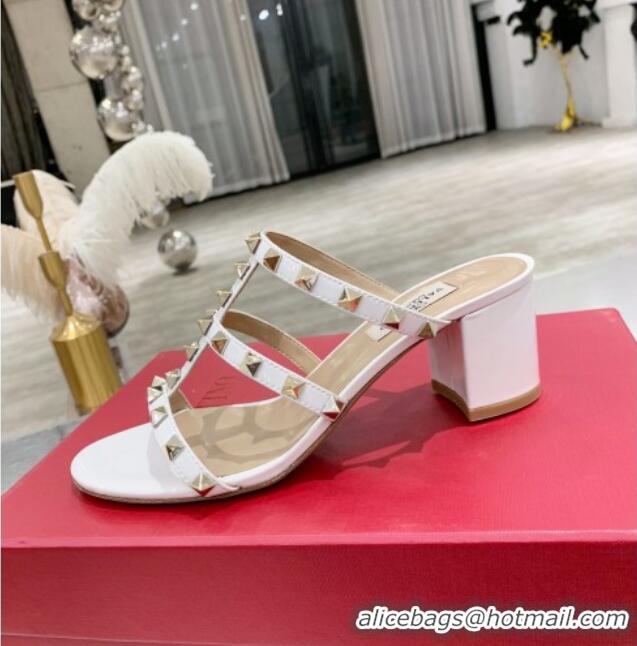 Top Grade Valentino Rockstud Patent Leather Slide Sandal 6cm 061531 White 2021