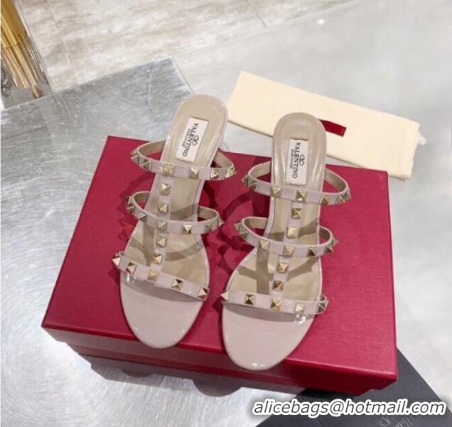 Unique Style Valentino Rockstud Patent Leather Slide Sandal 6cm 061531 Light Pink 2021