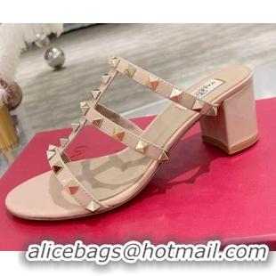 Discount Valentino Rockstud Patent Leather Slide Sandal 6cm 061531 Nude 2021