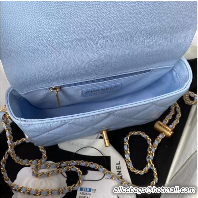 Market Sells Chanel Flap Shoulder Bag Original leather AS2855 sky blue