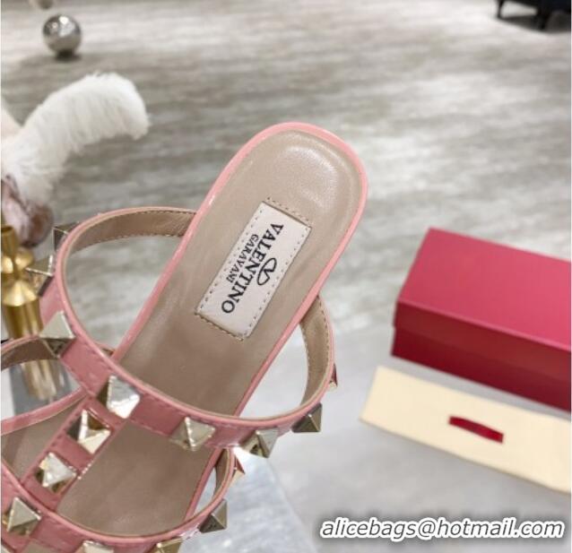 Good Product Valentino Rockstud Patent Leather Slide Sandal 6cm 061535 Pale Pink