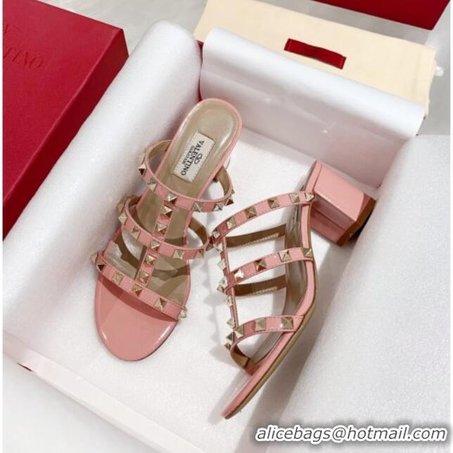 Good Product Valentino Rockstud Patent Leather Slide Sandal 6cm 061535 Pale Pink