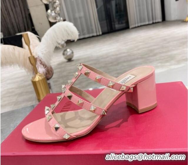 Good Product Valentino Rockstud Patent Leather Slide Sandal 6cm 061535 Pale Pink